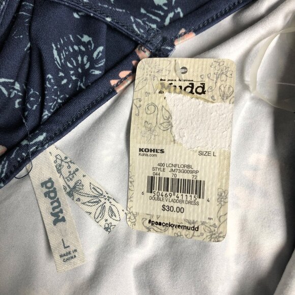 Mudd Dress Womens Size Large Navy Floral Deep Cut Double V-Neck Ladder Soft NEW - Picture 5 of 8